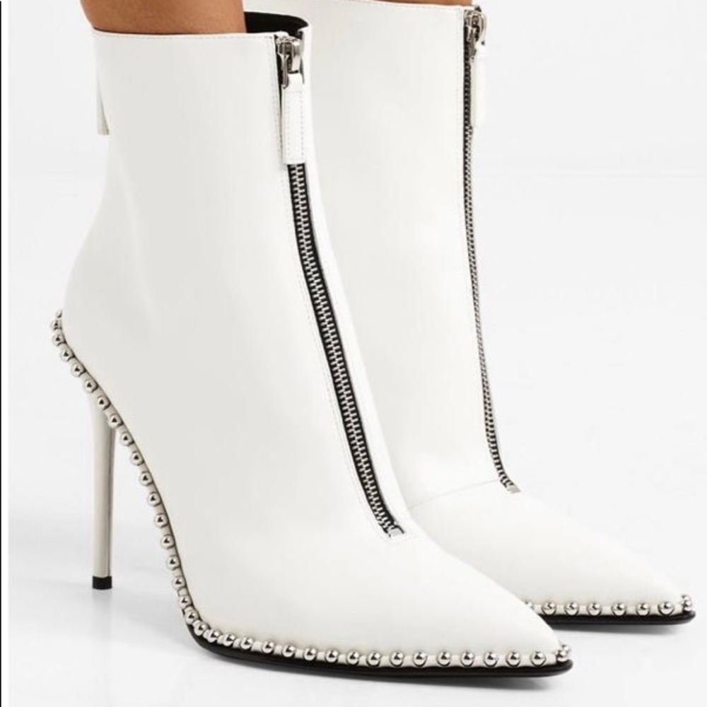 Alexander Wang White Eri 100 Mm Leather Studded Boots/Booties